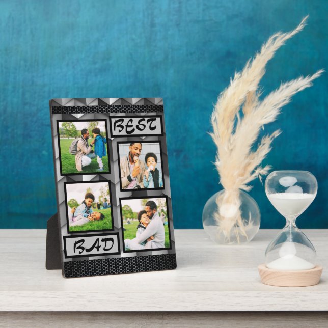 Simple Trendy Elegant Dad Gray 4 Photo Collage  Plaque (Side)