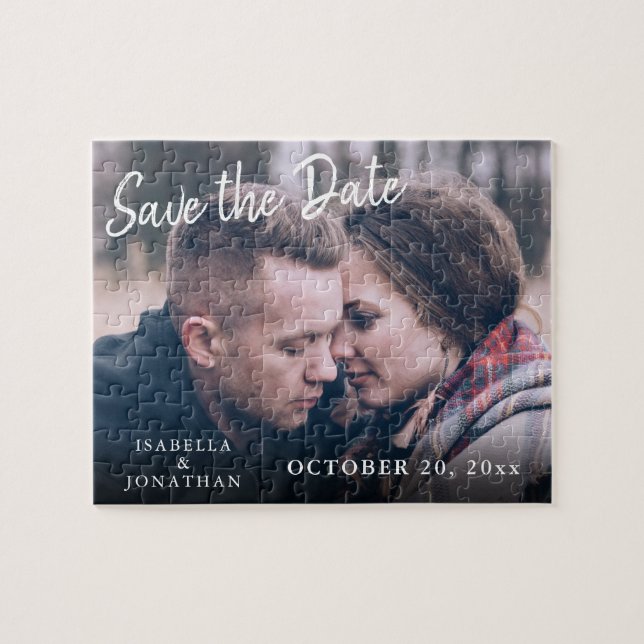Simple Trendy Handwriting Photo Save The Date Jigsaw Puzzle (Horizontal)