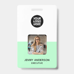 Simple Trendy Minimalist Photo Neo Mint ID Badge