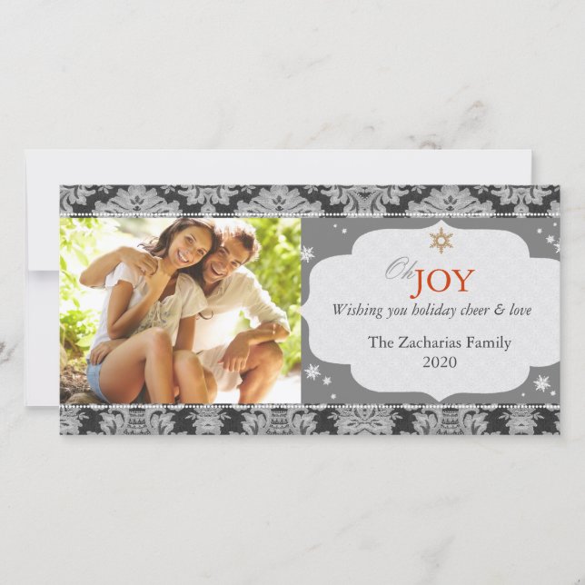 Simple Trendy Monotone Christmas Photo Holiday Card (Front)