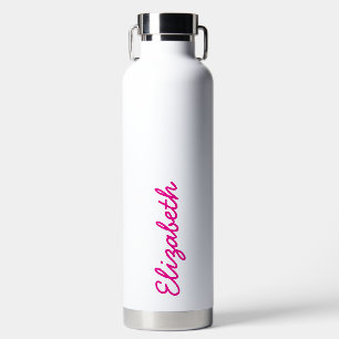 Simple Trendy Pink Handwritten Script Name Water Bottle