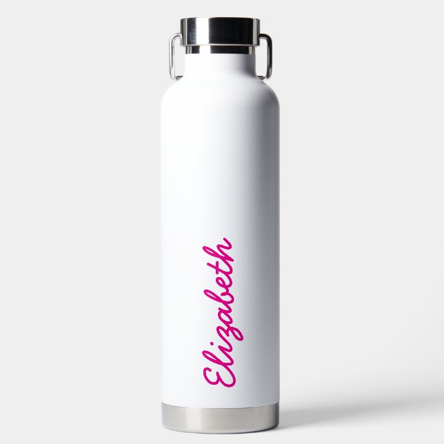 Simple Trendy Pink Handwritten Script Name  Water Bottle (Front)