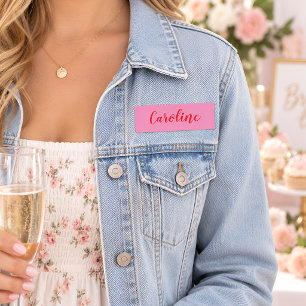 Simple Trendy Pink Red Calligraphy Personalized Name Tag