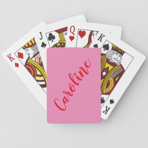Simple Trendy Pink Red Calligraphy Personalized Poker Cards