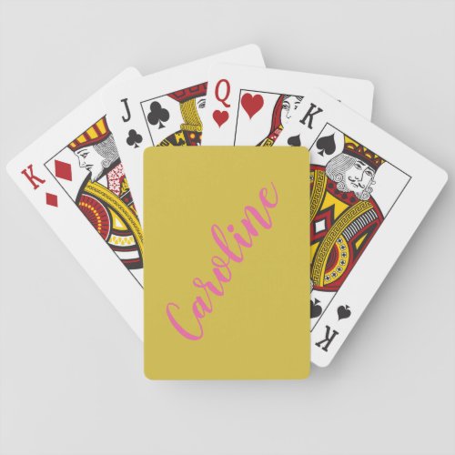 Simple Trendy Pink Yellow Calligraphy Personalized Playing Cards