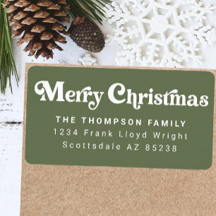 Simple Trendy Retro Green Christmas Return Address Label