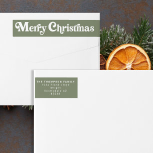 Simple Trendy Retro Green Christmas Return Address Wrap Around Label