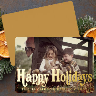 Simple Trendy Retro Typography Photo Christmas Foil Holiday Card
