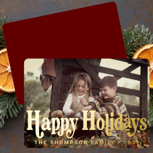 Simple Trendy Retro Typography Photo Christmas Foil Holiday Card