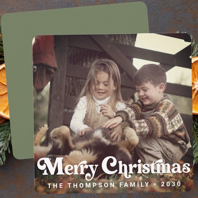 Simple Trendy Retro Typography Photo Christmas Holiday Card (Creator Uploaded)