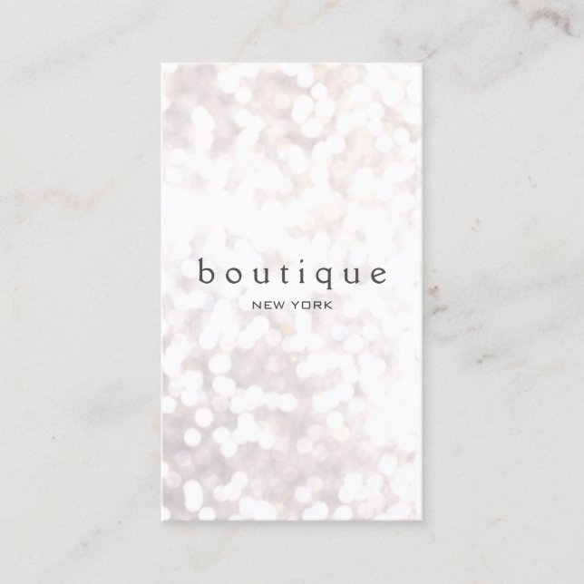 Simple Trendy White Bokeh Glitter Business Card (Front)
