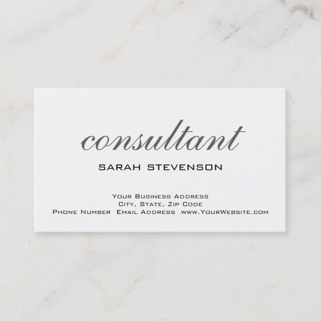 Simple Trendy White Consultant Business Card (Front)