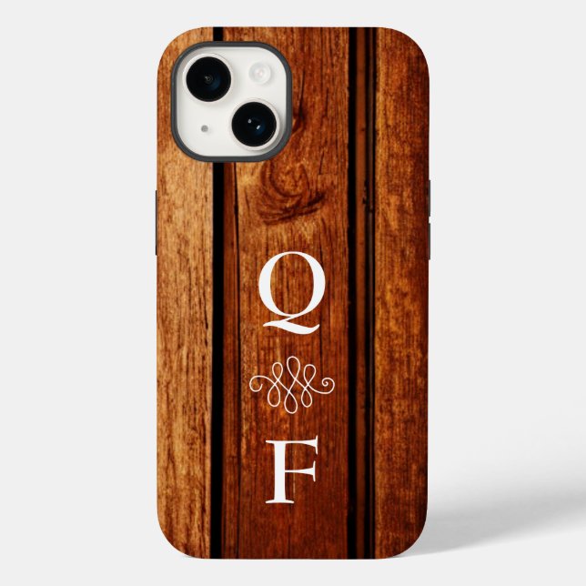 Simple Trendy Wood Grain Monogram Initials Case-Mate iPhone Case (Back)
