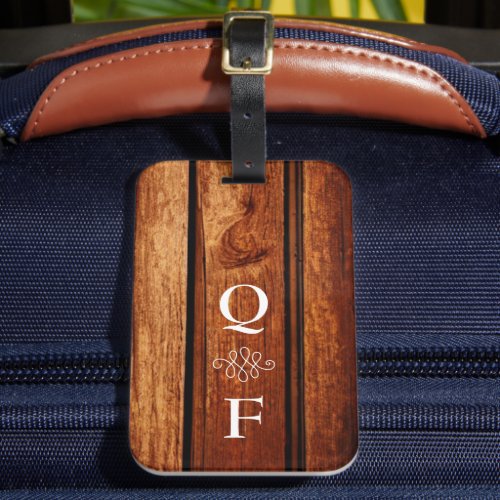 Simple Trendy Wood Grain Monogram Initials Luggage Tag