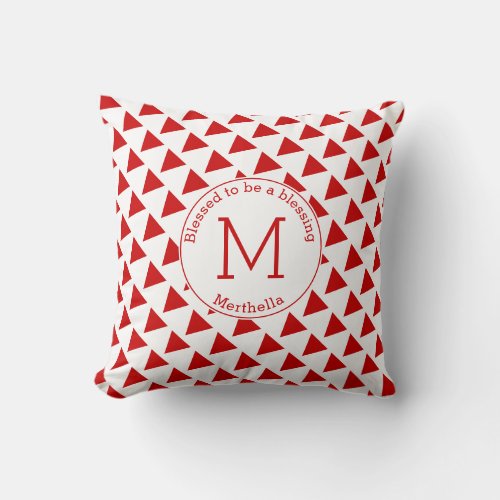 Simple Triangle Geometric Brick Red White Monogram Throw Pillow