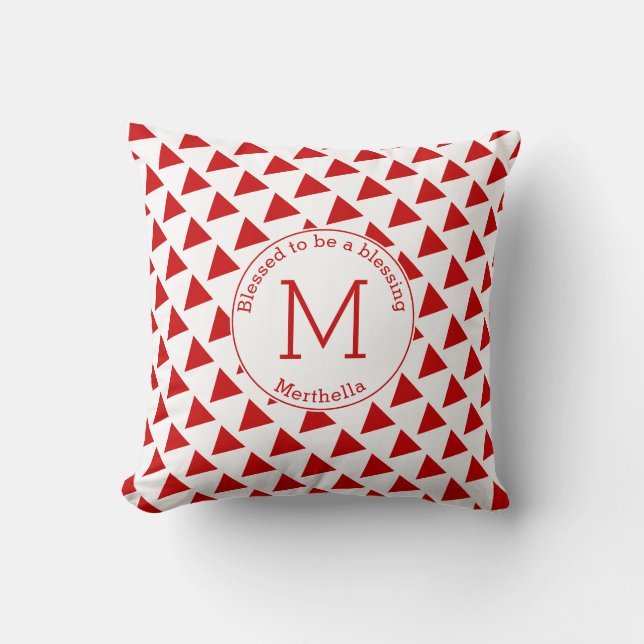 Simple Triangle Geometric Brick Red White Monogram Throw Pillow (Front)