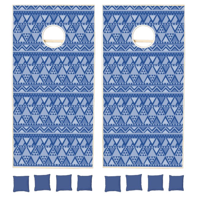 Simple Tribal Art Pattern Blue Cornhole Set (Set)