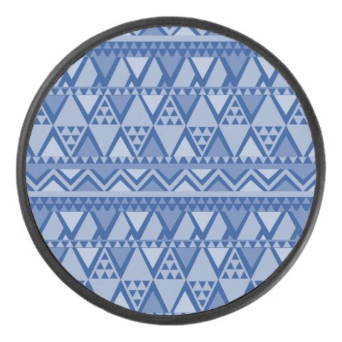Simple Tribal Art Pattern Blue Hockey Puck