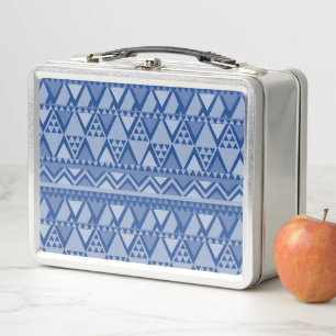 Simple Tribal Art Pattern Blue Metal Lunch Box