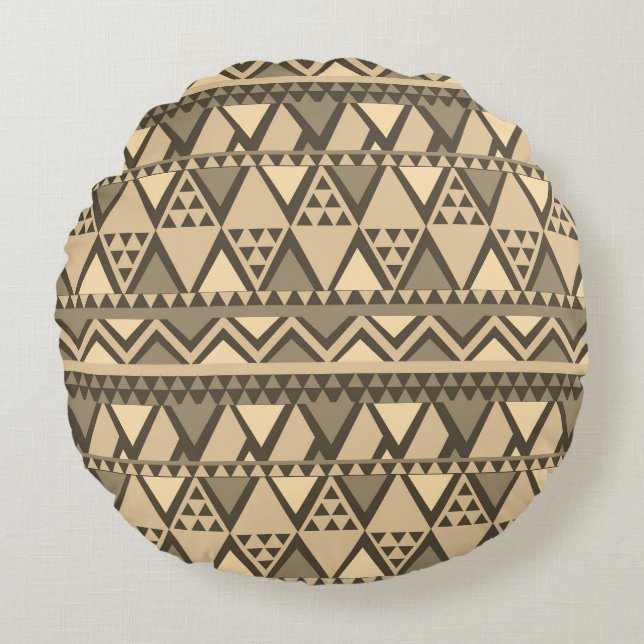 Simple Tribal Art Pattern Brown Round Pillow (Front)