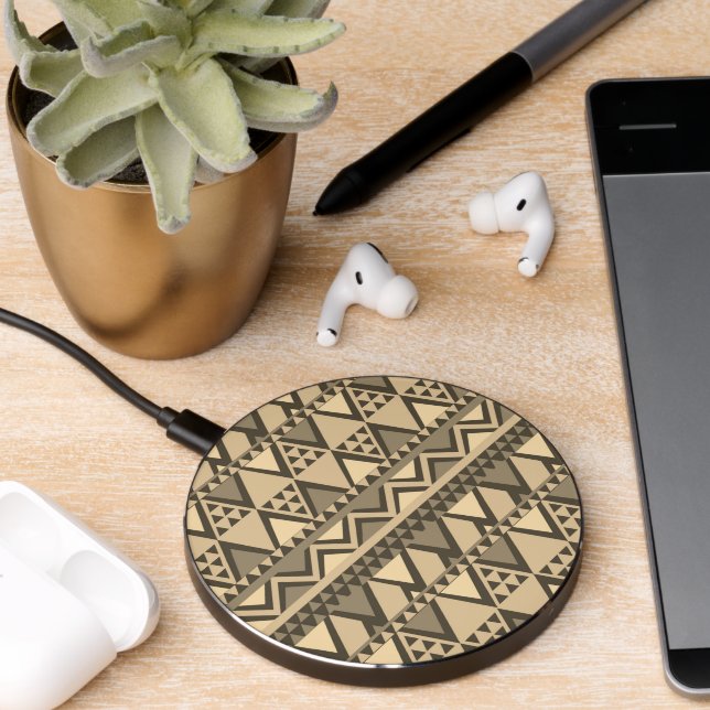 Simple Tribal Art Pattern Brown Wireless Charger (Desk 2)