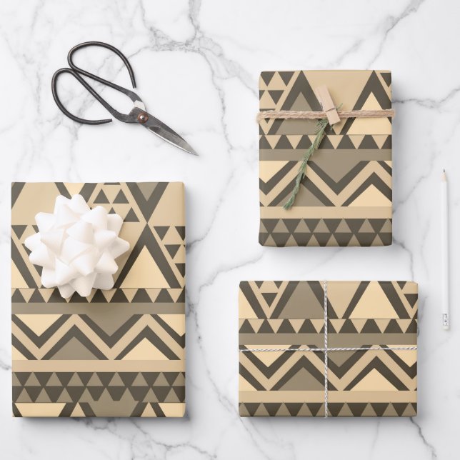 Simple Tribal Art Pattern Brown Wrapping Paper Sheets (Front)