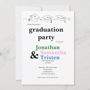 Simple Triplet Cap and Tassel Graduation Invitation