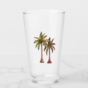 Simple Tropical Beach Palm Trees Drawing Summer Glass