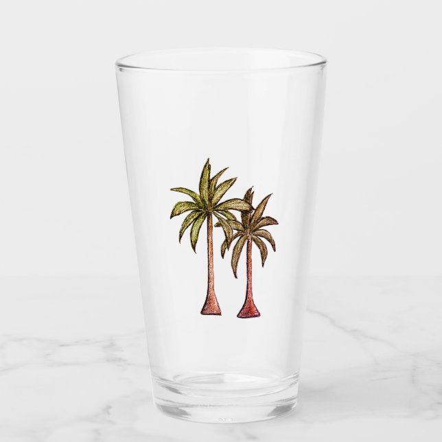 Simple Tropical Beach Palm Trees Drawing Summer Glass (Front)
