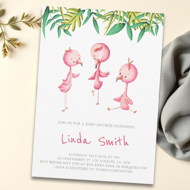 Simple Tropical Flamingo Triplets Baby Shower Invitation (Creator Uploaded)