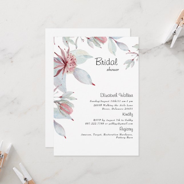 Simple Tropical Floral Bridal Shower   Invitation (Front/Back In Situ)