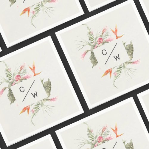 Simple Tropical floral Monogram Wedding Paper Napkins