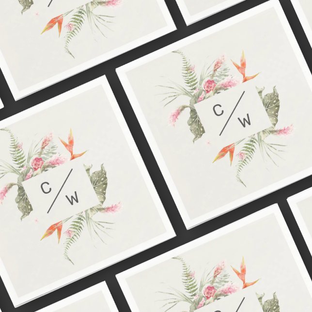 Simple Tropical floral Monogram Wedding Paper Napkins (Creator Uploaded)