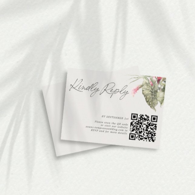 Simple Tropical Floral QR Code RSVP Card (Creator Uploaded)