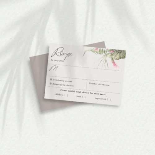 Simple Tropical Floral  Taupe Meal Choice RSVP Card
