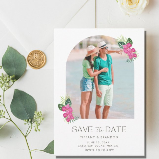 Simple Tropical Flower Photo Beach Wedding Save The Date (Creator Uploaded)