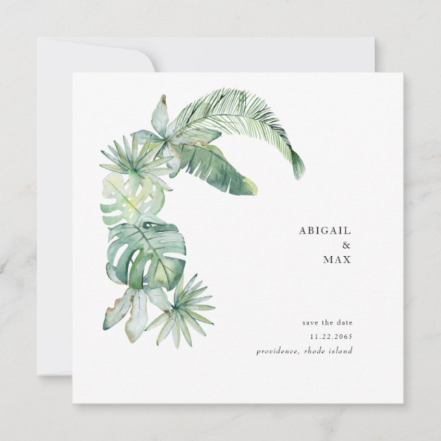 Simple Tropical Foliage Save the Date Square (Front)