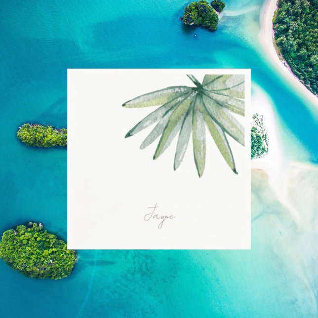 Simple Tropical Frond Personalized Cocktail Napkins (Creator Uploaded)