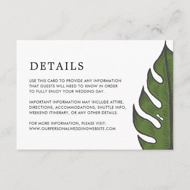 Simple Tropical Modern Wedding Enclosure Card (Front)