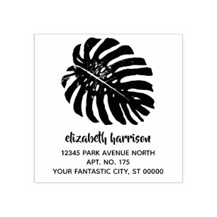 Simple Tropical Monstera Leaf Return Address Rubber Stamp