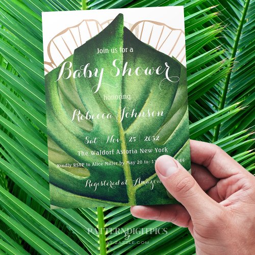 Simple Tropical Wild Greenery Gold Baby Shower  Invitation