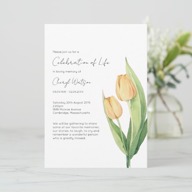Simple Tulip Celebration of Life Funeral Invitation (Standing Front)