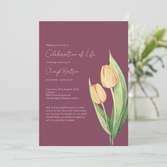 Simple Tulip Celebration of Life Funeral Invitation (Standing Front)