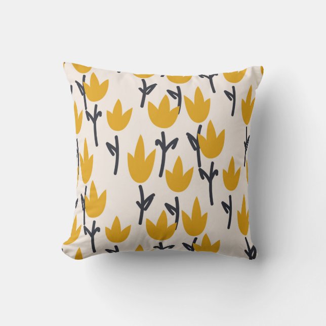 Simple Tulip Flower Fabric Print Throw Pillow (Front)