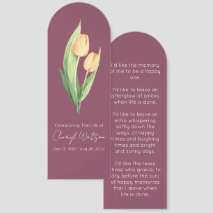 Simple Tulip Funeral Memorial Bookmark