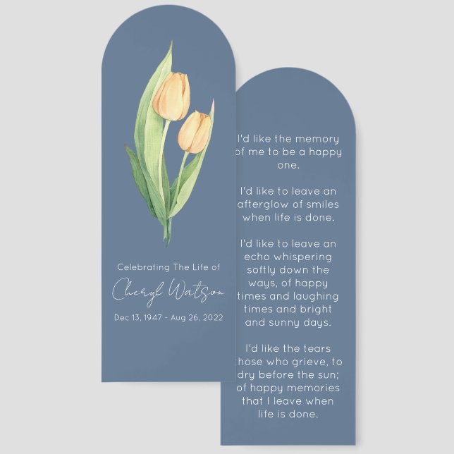 Simple Tulip Funeral Memorial Bookmark (Front & Back)