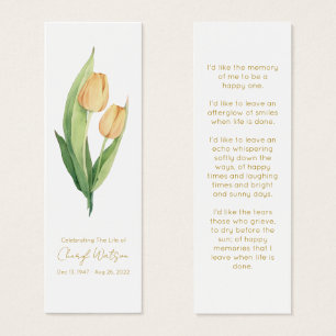 Simple Tulip Funeral Memorial Bookmark