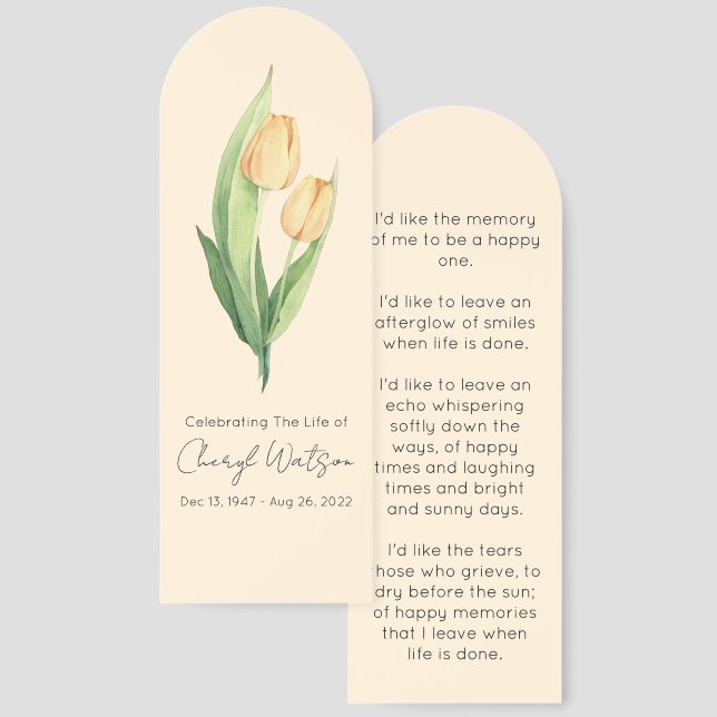 Simple Tulip Funeral Memorial Bookmark (Front & Back)