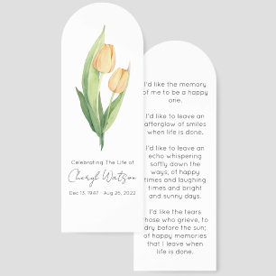 Simple Tulip Funeral Memorial Bookmark