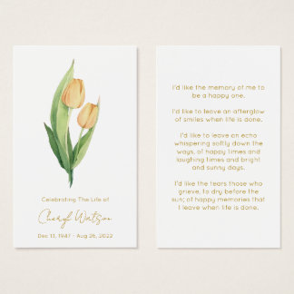 Simple Tulip Funeral Memorial Prayer Card